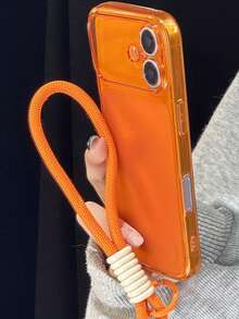 1件純色時尚極簡清新磨砂透明手機殼，附短掛繩，適用於 iPhone 11/12/13/14/15/16/16 Pro Max，舒適柔軟保護手機殼，適用於 iPhone 17/17 Pro/17 Pro Max/Air，時尚設計保護殼 - 橘色 - 查看 5