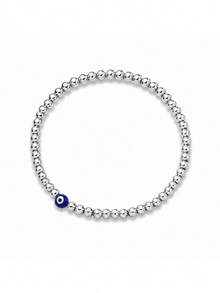 Evil Eye Lucky Protection Bracelet, Silver Beaded, Adjustable Elastic Cord, Minimalist Design, Gift For Mom, Grandma, Daughter, Sister - Suitable For Daily Occasions, All Seasons, Daily Wear Bracelet | Minimalist Bracelet | Elastic Bracelet - Black - View 8