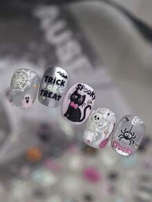 1pc 5D Luminous Effect Halloween Nail Stickers Skull Ghost Pumpkin Bat Self Adhesive Nail Art Decals - Multicolor - View 7