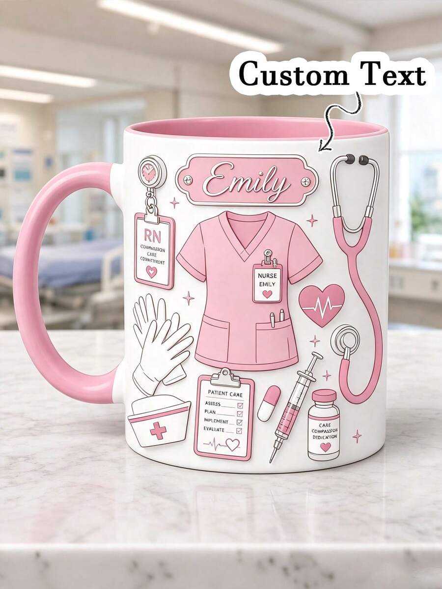 Customized Nurse Mug, Nurse Gift, Nurse Day Gift, Floral Name Mug, Customized Name Mug, Nurse Mug, Customized Gift, Coffee Cup, Gift For Her