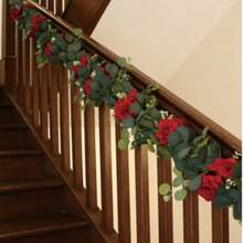 1pc 1.8m Artificial Rose Vine With Green Leaves, Fake Flower Garland For Room, Party, Home, Wedding, Birthday, Christmas Wall, Arch Decoration, Spring Red Flowers - Pinkish White - View 9