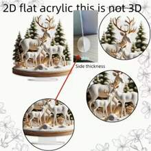 1pc 2D Acrylic Decorative Ornament, Elegant Deer Family Winter Quiet Forest Snow Landscape, Perfect Holiday Decoration, With Base, No Power Required - A - View 5