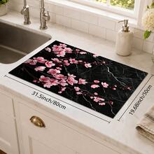 1pc Pink Cherry Blossom Black Marble Pattern Diatomaceous Earth Kitchen Drain Mat, Absorbent Quick-Drying Non-Slip Coffee Machine Mat, Suitable For Kitchen Countertop, Dining Table And Home Decor - Multicolor - View 10