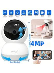 4MP Full HD Security Camera, Infrared Night Vision, Two-Way Audio, Motion Detection, Auto Tracking, Dual-Band WiFi Connection, Home Security App Control, Suitable For Elderly, Pets, Babies, Compatible With Alexa And Assistant - White - View 9