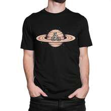 Camiseta Astronauta en Bicicleta Saturno, Tallas para Hombre y Mujer - Negro - Ver 1