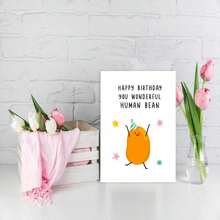 1pc Unisex Birthday Card - The Perfect Human Bean - Sweet Birthday Wishes Card For Husband, Wife, Girlfriend, Wife - Friend Birthday Card - Multicolor - View 3