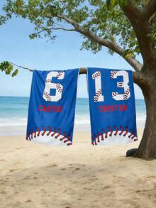 1PC Personalized Signature Style Beach Towel, Baseball Theme Beach Towel, Comfortable Vacation Towel, Absorbent Quick-Dry Swim Towel, Pool Bathroom Home Towel, Yoga Mat Style Beach Towel, Exclusive Holiday Gift (Anniversary / Valentine's Day / Mother's Day / Birthday / Father's Day / Graduation / Wedding / Housewarming), Summer Home Decor, Travel Beach Dorm Essential, Beach Accessory - Multicolor - View 2