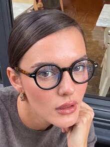 1 Pair Women's Round Frame Personalized Rivet Leopard Print Leg Fashion Decorative Non-Prescription Glasses - Black Frame Leopard Print - View 1