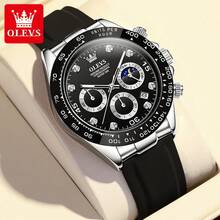 OLEVS 2875 Original Luxury Brand Men's Quartz Watch, Silicone Strap, Chronograph Function, Automatic Date, Waterproof, Moon Phase, Men's Sports Watch - One Size - View 12