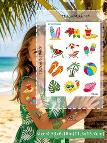 STARTTOOS 5 Sheets 60 Patterns Summer Beach Hawaii Vacation Temporary Tattoo Stickers, Birthday Party Christmas Gift Event Holiday Party Kids Tattoo Set - Multicolor - View 9