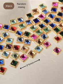 30pcs Fall, Autumn, Fall Nails New 3MM/4MM Bezel Resin Rhinestone Square Round Resin Rhinestone Rivet Nail Art Decorations Accessories, Exquisite And Versatile Nail Decor, Same As Nail Salon - Multicolor - View 8