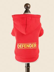PETCIRCLE 1PC Pet Clothes Small Dog Puppy Cute Pet Autumn/Winter Hooded Windproof Cold-Proof Letter Print Plain Sweatshirt Series Yellow DEFENDER + Plain Sweatshirt - Dark Red - Red - View 9