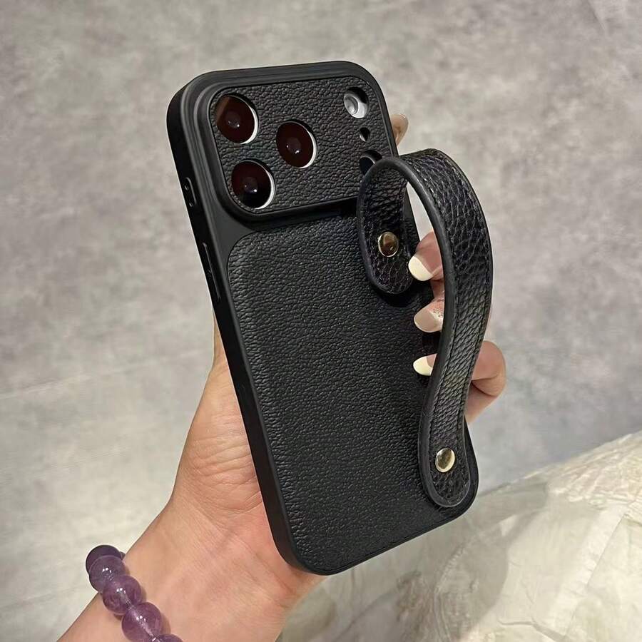 Premium Black PU Lychee Textured Leather Strap Phone Case Compatible With Apple 18 Pro Max, 17, 17 Pro, 17 Pro Max, Air, 16, 16 Pro, 16 Pro Max, 16 Plus, 15, 15 Pro, 15 Pro Max, 15 Plus, 14, 14 Pro, 14 Pro Max, 14 Plus, 13, 13 Pro, 13 Pro Max, 12, 12 Pro, 12 Pro Max, 11, 11 Pro Max, Elegant Anti-Drop Protective Cover For Women