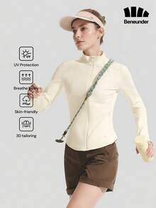 Beneunder Women's High-Elasticity Sports Sun-Protection Jacket (Slim-Fit, Stand Collar) DS004 - Beige - View 1