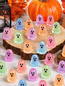 40pcs Halloween Glow-In-The-Dark Mini Ghost Figurines, Luminous Resin Miniature Ghost Decorations, Suitable For Hiding, Bulk Mini Figurines, Halloween Party Favors, Micro Landscape Garden Dollhouse Decor - Multicolor - View 5