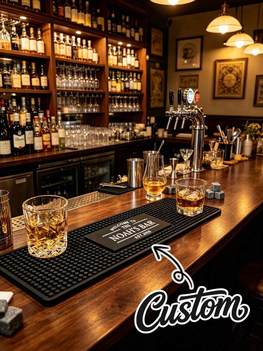 Custom Logo Rubber Bar Mat, Non-Slip Anti-Drip Bar Service Mat, Absorbent Heat-Resistant Bar Long Mat, Suitable For Cocktails, Wine, Coffee Cups, Home Bar, Cafe, Restaurant Decor - Multicolor - View 1