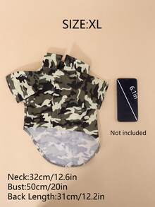 聚酯纖維英式軍綠迷彩寵物毛衣，無彈性，適用於貓狗，適合小型至中型寵物，貓咪用品，夏季上衣（此商品尺寸偏小，建議購買時選擇大 1-2 號） - 軍綠色 - 查看 10