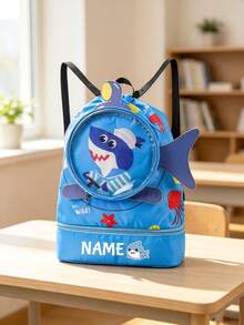 1pc Personalized Back To School Large Capacity Shark Drawstring Bag Travel Backpack With Versatile Cute Shark Print, Independent Shoe Compartment, Zipper Closure Nylon Material, Suitable For Outdoor Sports, Fitness, Swimming, Daily Commute. Birthday Gift. - Multicolor - View 5