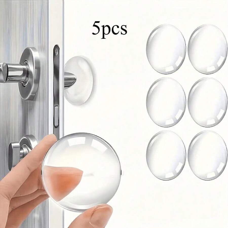 5pcs Transparent Self-Adhesive Door Stopper Wall Protector Pads, Silent Design, Suitable For Home And Office, Easy To Install - Transparent - View 1