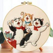 1PC 20*20cm/7.9*7.9in,Animal Party Embroidery Kit, DIY Handmade Embroidery Set For Adult Beginners, Home Gift, Women's Sewing Gift, Including User Manual, Printed Pattern Fabric, Embroidery Frame, Needle And Thread. - A - View 6