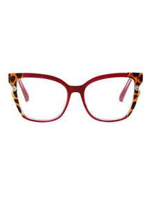 1 Pair Women's Dopamine Color Block Cat Eye Frame Sweet Style Non-Prescription Glasses - Red Leopard Print - View 3