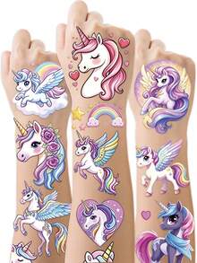 STARTTOOS 10 Sheets 57pcs Unicorn Temporary Tattoo Stickers, Cute Cartoon Waterproof Glitter Rainbow Unicorn Balloon Star Design Pattern Birthday Party Christmas Gift Event Holiday Party Set - Multicolor - View 5