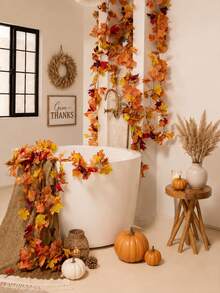 1pc Autumn Maple Leaf Wreath, Artificial Autumn Leaf Garland, Suitable For Thanksgiving, Home, Wedding, Fireplace, Party, Halloween Decoration, Christmas Decoration - Autumn Colors - View 4