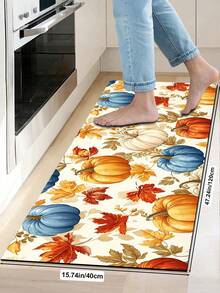 1/2 piezas Alfombra de cocina con calabazas multicolor para Acción de Gracias, alfombra y tapete de cocina de otoño, antideslizante, lavable y absorbente, accesorios de decoración de cocina, ¡la mejor decoración para Acción de Gracias! - Multicolor - Ver 14