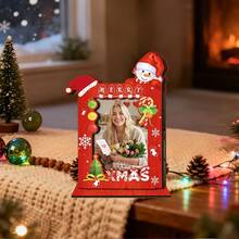 Cute Wooden Santa Claus & Snowman Photo Frame Desktop Decor, Merry Christmas Wooden Photo Holder Ornament, Rustic Style Vertical Photo Frame, Suitable For Home Fireplace Mantel Winter Holiday Party Family Gift - A - View 2