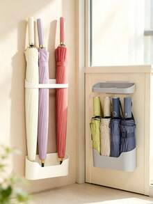 1pc Self-Adhesive Wall-Mounted Umbrella Holder With Removable Drip Tray, Hollow Drainage Design Prevents Water Stains, Space-Saving Entryway Hallway Apartment Home Organization Wall Storage Rack Stand - Multicolor - View 2