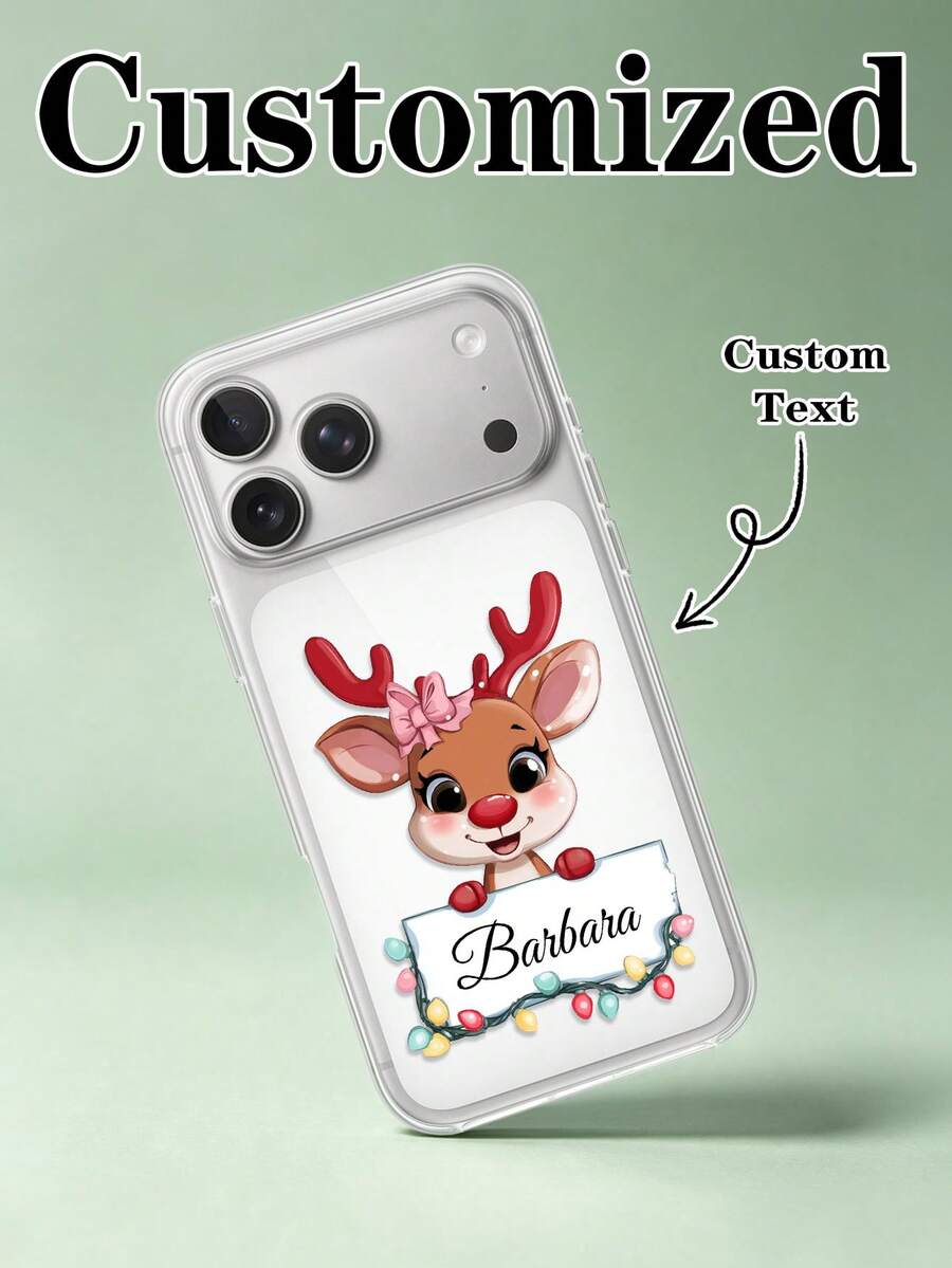1. Personalized Christmas Reindeer Pattern, Customizable Name, Fully Transparent Lens, Precision Cutout Phone Case, Gift For Friends, Suitable For IPhone 11/12/13/14/15/16/16 Pro/16 Pro Max/16 Plus/17/Air/17 Pro/17 Pro Max/S25/S25 Ultra/S25 Plus/S25 Egg/Pixel 9 Pro XL And More Models, More Models Coming Soon, Christmas Commemorative Gift For Friends - Clear - View 1