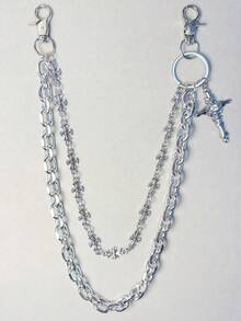 Cross Chain Pants Chain, Rhinestone Waist Chain With Lobster Clasp Pendant, Wallet Chain, Vintage Chain, Double Layer Chain, Hip Hop Punk, Jeans Chain, Pocket Chain, Men's Keychain, Multi-Element - Multicolor 1 - View 4