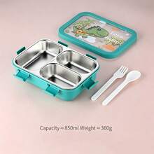 Cartoon Divided Bento Box, Prevents Food Odor Transfer, Cute And Playful, Suitable For Students And Office Workers Lunch, Square Design, Includes Utensils - Multicolor - View 13