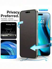 3pcs Matte Privacy Screen Protector, Compatible With IPhone 9H, 17/17 Pro/17 Pro Max/17 Air/16 Pro Max/16 E/16 Plus/15 Pro Max/14/13/12/11/XR/X/XS/7/8, Anti-Fingerprint Matte Privacy Screen Protector (6.1 Inch), Full Coverage Matte Ceramic Privacy Screen Protector - Black - View 6