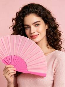 1 pieza Abanico de mano plegable de plástico de unicolor, accesorio para fiesta, banquete y boda - Rosa - Ver 3