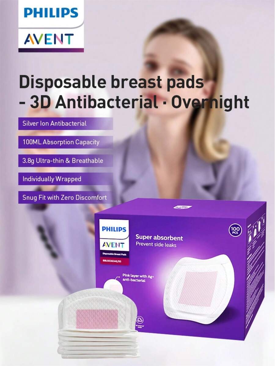 Philips Avent 3D Antibacterial Breast Pads 100 Pieces Per Box 7-Layer Structure With Imported Raw Materials - Multicolor - View 1