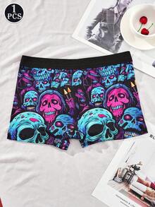 1 Piece Set Of Men's Shorts, Halloween Skull Pattern, Soft And Skin-Friendly Fashionable Men's Underwear, Men's Boxing Shorts - Multicolor - View 4