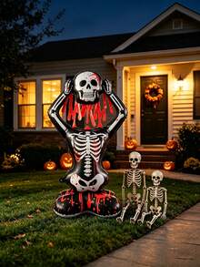 1pc Halloween Standing Skeleton Foil Balloon, Horror Theme Party Scene Decoration Foil Balloon Supplies - Multicolor - View 1