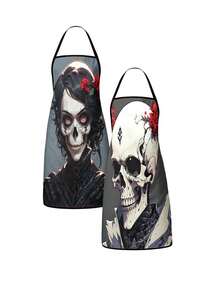 2pcs Men's And Women's Skull Halloween Aprons, Suitable For Daily Kitchen Use, Living Room, Dining Room, Outdoor Barbecue Parties, Festival Decorations, And An Excellent Gift For Others - Multicolor - View 1