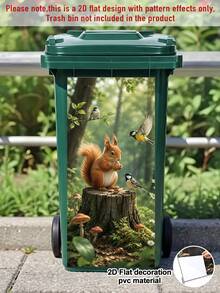 1pc Cartoon Squirrel Stickers, 37*82cm Self-Adhesive, Suitable For Plastic Surfaces, Removable, Home Decor, Applicable To Trash Cans, Walls, Bathrooms, Refrigerators, Smooth Surface, Fun Themed Decor, Cover Wall Imperfections - Squirrel - View 2