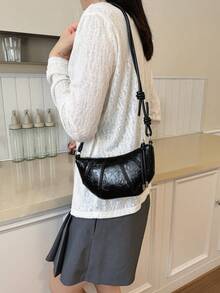 2026 Fashion New Patchwork Horn Women's Bag Solid Color Versatile Crossbody Bag Niche Design New Commuter Fashion Shoulder Bag - Black - View 10