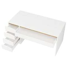 Desk 140x50 Cm With 5 Drawers, White/Oak Effect, Modern Computer Desk With Extra-Large Work Surface, Dressing Table With Storage, Desk For Remote Work, Bedroom And Office - A - View 8
