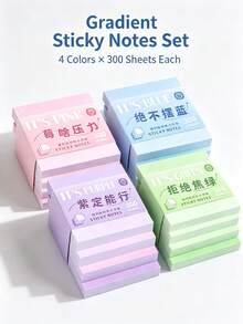 4pcs Macaron Gradient Sticky Notes, 300 Sheets Per Pad, Colorful Solid Color Square Memo Pads, Suitable For Students To Mark Textbook Highlights, Take Notes, To-Do Lists; Work Memos, Messages, Scrapbook Collage Decoration, Write Messages And Stick On Desks, Books, Documents, Dorms, Study Rooms, Offices, Daily Notes, Scrapbook DIY Stationery, Christmas Decoration, Teachers, Teacher Supplies, Classrooms, Schools, Office Decoration And Accessories, Desk Accessories - 7*7cm - View 2