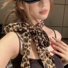 Women's Leopard Print Thin Silk Scarf, Soft Faux Silk Neck Scarf, Multi-Functional Headscarf, Bag Accessory, Casual Daily Wear - Brown - View 2