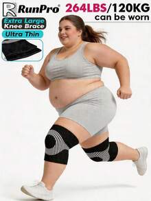 RPPR 2pcs/1 Pair Short Ultra-Thin Extra Large High Elasticity Compression Knee Pads, Plus Size Knee Sleeves, Suitable For Running, Fitness, Daily Life, Unisex Plus Size Knee Support, Black, Fits Up To 264lbs/120kg - Black - View 1