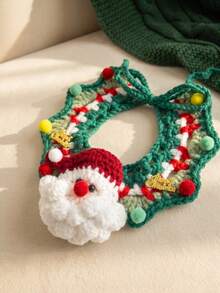 Set di 3 pezzi di costumi natalizi per animali domestici, 2 stili con collare a fiocco con campanello, bavaglino di Babbo Natale lavorato a maglia a mano, accessori fotografici per gatti e cani di piccola taglia - Multicolore - Visualizzare 10
