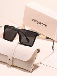 Verywork 1pc Fashion Shield Brand Design Women's Sunglasses, Comes With Storage Case And Cleaning Cloth, Suitable For Daily Commute, Travel, Beach, City Street Photography, Date Outfit And More - Multicolor - View 5