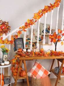 1pc Autumn Maple Leaf Wreath, Artificial Autumn Leaf Garland, Suitable For Thanksgiving, Home, Wedding, Fireplace, Party, Halloween Decoration, Christmas Decoration - Autumn Colors - View 10