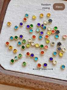 30pcs Fall, Autumn, Fall Nails New 3MM/4MM Bezel Resin Rhinestone Square Round Resin Rhinestone Rivet Nail Art Decorations Accessories, Exquisite And Versatile Nail Decor, Same As Nail Salon - Multicolor - View 3