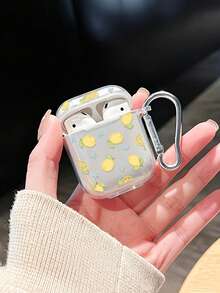 1pc Lemon Painted Transparent Wireless Bluetooth Earphone Case With Accessory Button, Compatible With AirPods 1/2/3/Pro/Pro 2/Pro 3/ 3/ 4/ Pro 3 2025 Soft Shell - Multicolor - View 2